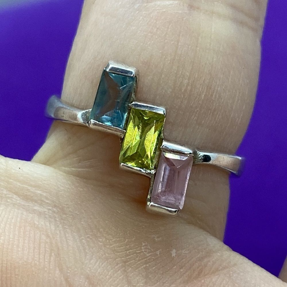 💛 925 Vintage Topaz, Peridot & Tourmaline Stone Ring